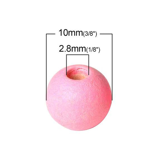 Wooden Beads Round, 10mm, 300pcs, Pink