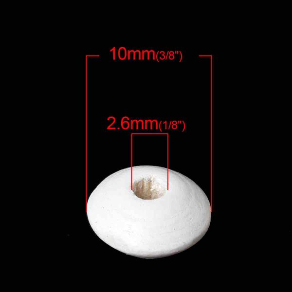 Wooden Beads Abacus, Dyed White, 10mm x 5mm, hole 2.6mm, 500pcs - Hinoki Wood
