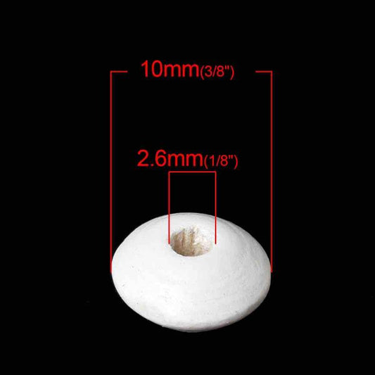 Wooden Beads Abacus, Dyed White, 10mm x 5mm, hole 2.6mm, 500pcs - Hinoki Wood