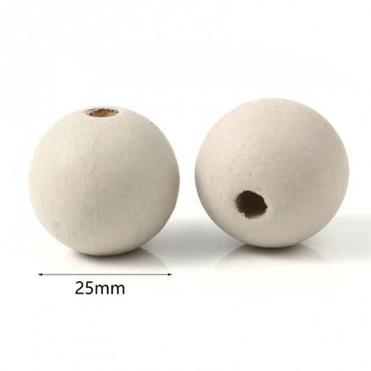 Wooden Beads Round 25mm, Grey/beige  20pcs