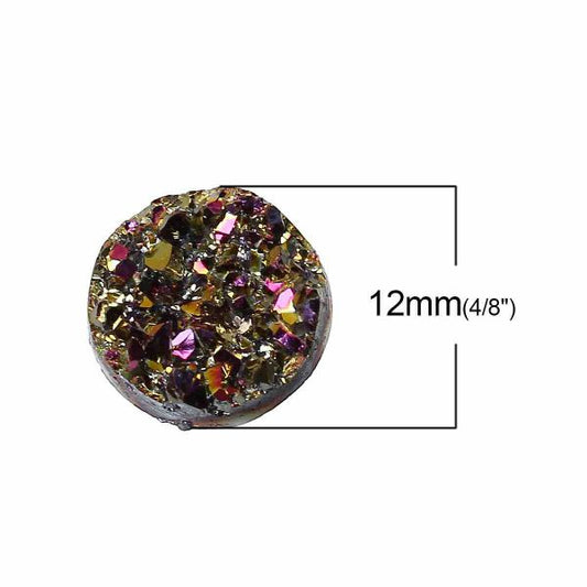 Resin Cabochon, Multicoloured AB, 12mm, 10pcs