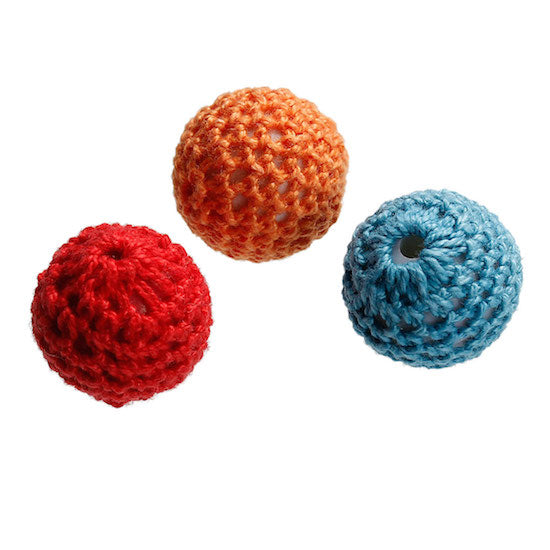 Cotton Crocheted Cover Beads, 22mm, mixed, 5 pcs