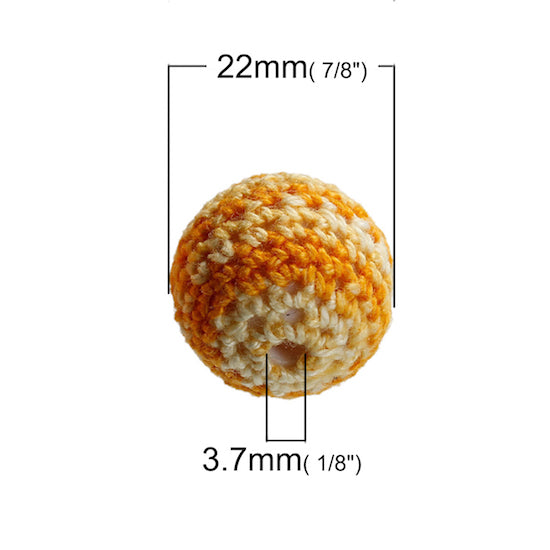 Cotton Crocheted Cover Beads,  22mm, Mixed Striped Pattern, 5pcs