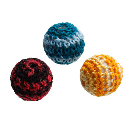 Cotton Crocheted Cover Beads,  22mm, Mixed Striped Pattern, 5pcs