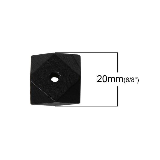 Wooden Beads Polygon, 20x20mm, 30 pieces, Black (3.7-4.2mm hole) - Hinoki Wood