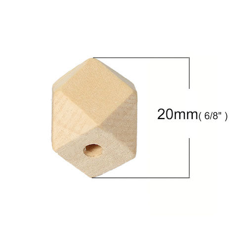 Wooden Beads Polygon, 20x20mm, 30 pieces, Raw (3.7-4.2mm hole) - Hinoki Wood