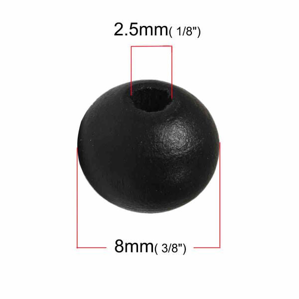Wooden Beads Round, 8mm, Black, 500pcs - Hinoki Wood