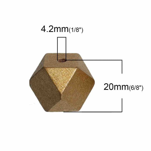 Wooden Beads Polygon, 20x20mm, 20 pieces, Golden Bronze (3.7-4.2mm hole) - Hinoki Wood