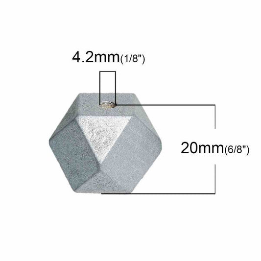 Wooden Beads Polygon, 20x20mm, 20 pieces, Silver Gray (3.7-4.2mm hole) - Hinoki Wood