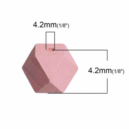 Wooden Beads Polygon, 20x20mm, 20 pieces, Pink (3.7-4.2mm hole) - Hinoki Wood