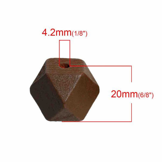 Wooden Beads Polygon, 20x20mm, 20 pieces, Brown (3.7-4.2mm hole) - Hinoki Wood
