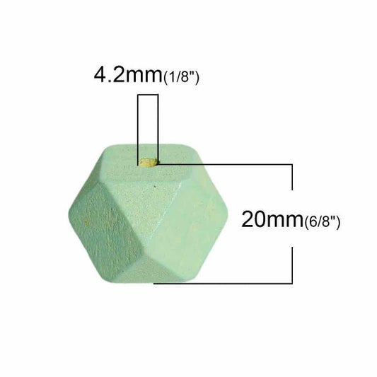 Wooden Beads Polygon, 20x20mm, 20 pieces, Light Green (3.7-4.2mm hole) - Hinoki Wood