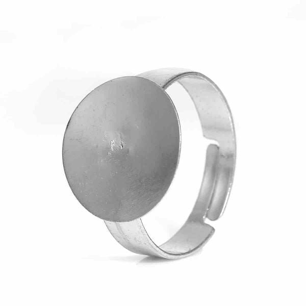 Antique Silver, Adjustable Ring, pad 15mm, 5pcs