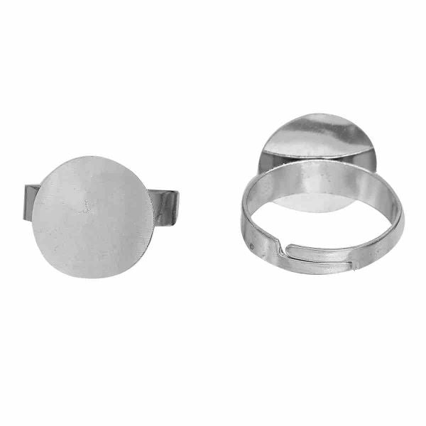 Antique Silver, Adjustable Ring, pad 15mm, 5pcs