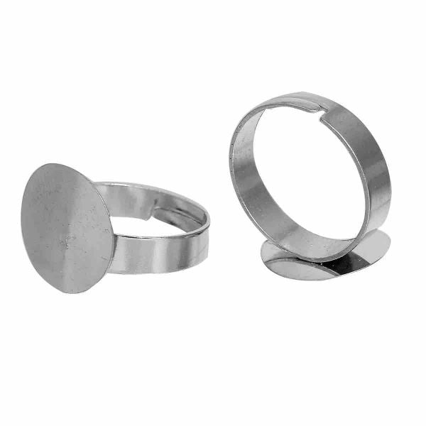 Antique Silver, Adjustable Ring, pad 15mm, 5pcs