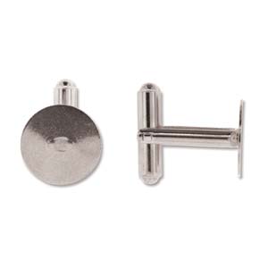 Silver Plated, Cuff link, 13mm flat round pad. 36 pcs (18 pairs)