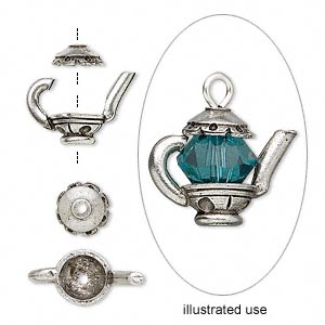Antique pewter fancy teapot bead, 2-piece. Sold individually