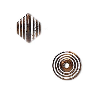 Acrylic bead bronze and white, 14x12mm, corrugated double cone with 2mm hole. 40pcs