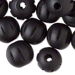 Wooden Beads Round, 20mm, Black, hand-cut fluted, 25pcs