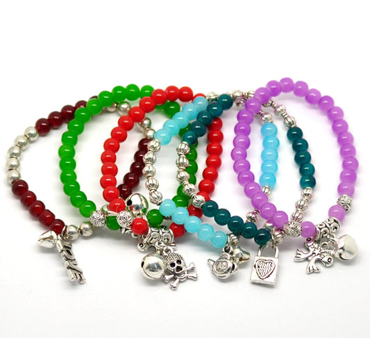 Mixed Dangle Beads Glass Beads Elastic Bracelets 19cmï¼ˆ7-1/2") 6pcs
