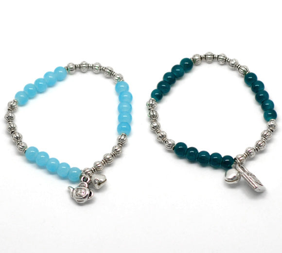 Mixed Dangle Beads Glass Beads Elastic Bracelets 19cmï¼ˆ7-1/2") 6pcs