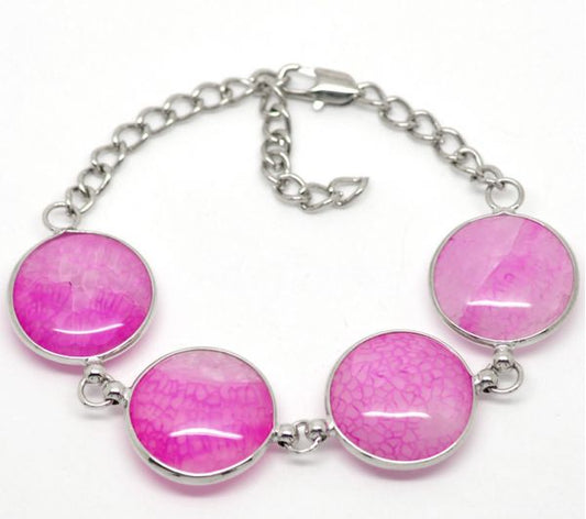 Art Deco Style Fuschia Cabochon bracelet 17-22cm 1pc