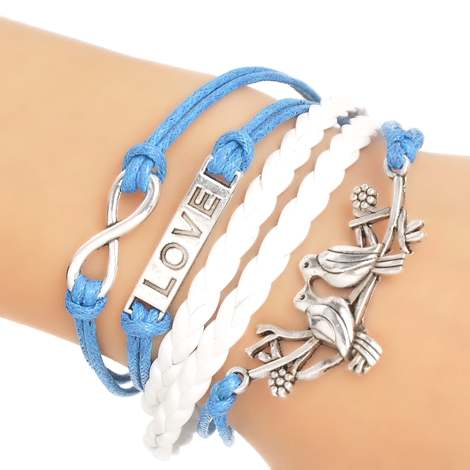 Antique Silver Infinity Symbol Love Birds "Love" Carved  19.5cm, 1pcs - Blue