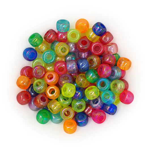 Pony Beads Mix, 9mm, Ab Multicolour 250 grams - approx 900pcs