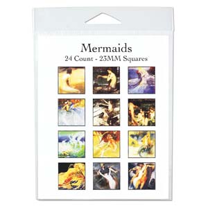 Mermaids 23mm, square 4 x 11 inch collage sheet, 24 images