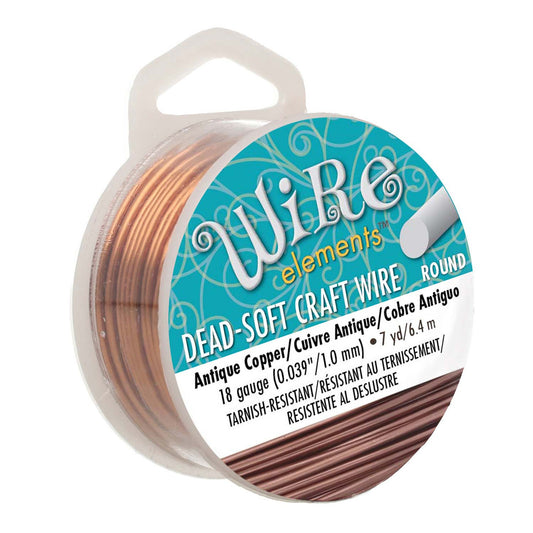 Beadsmith Craft Wire 18ga, Silver Plated Antique Copper, round, 7 yards