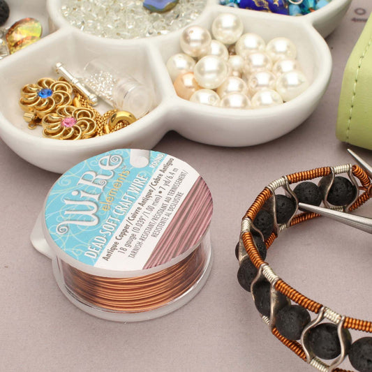 Beadsmith Craft Wire 18ga, Silver Plated Antique Copper, round, 7 yards