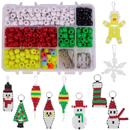 Christmas Key Chain Kits, pony beads, compartment - makes 10 keychains