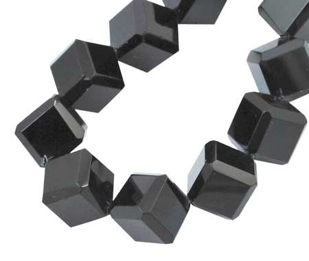Glass Beads, faceted Cube, Black, 10mm 13in strs