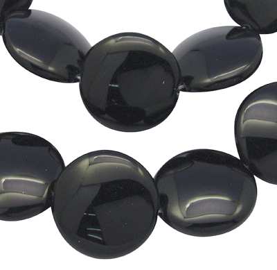 Glass Beads, Flat Round, Black, 20mm, 11 in strd