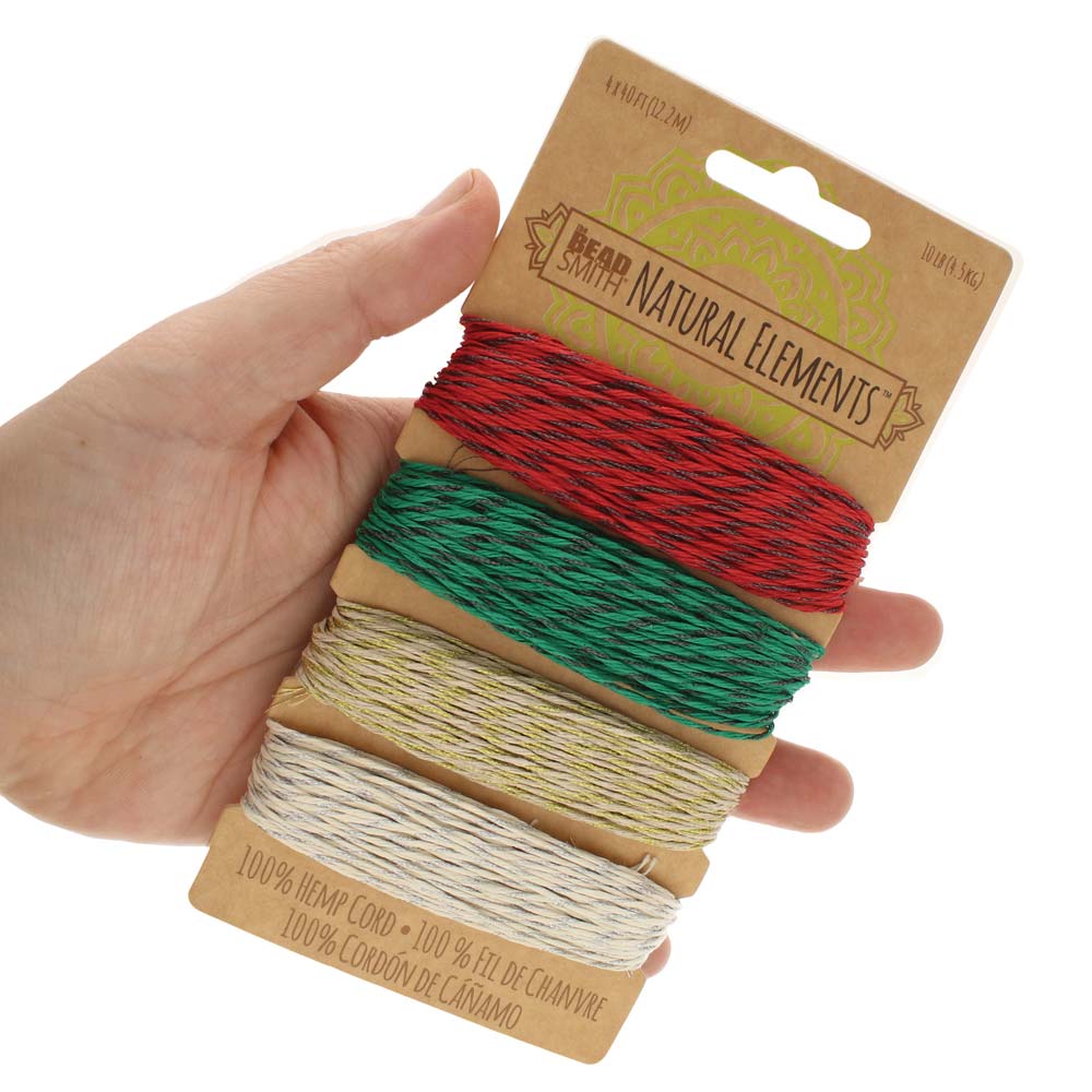 Hemp Cord 4 Colours .55mm metallic holiday mix,  The Beadsmith
