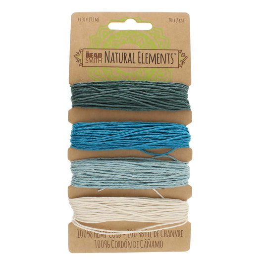 Hemp Cord 4 Colours 1mm Aqua Shades,  The Beadsmith