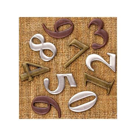 Metal Vintage Trinkets, Vintage Numbers 1", 10/Pkg - Sunrise Sunset Mechanicals