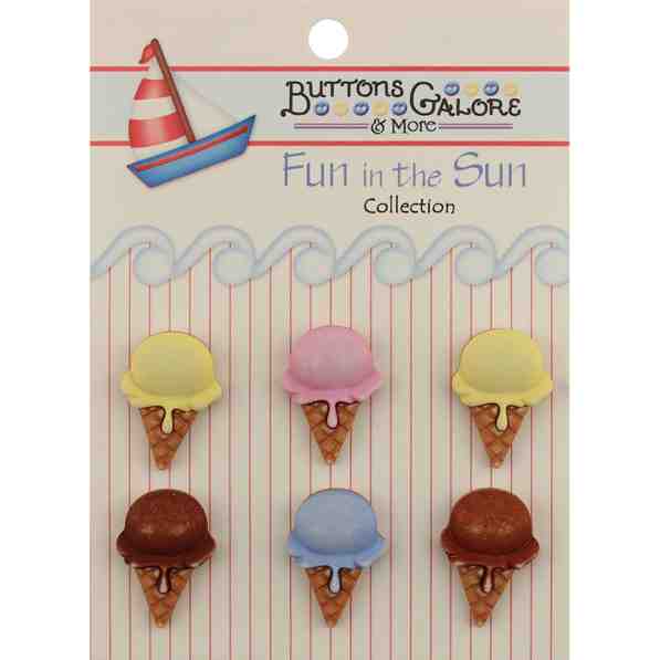 Fun In The Sun Buttons - Ice Cream Cones - 6 pcs