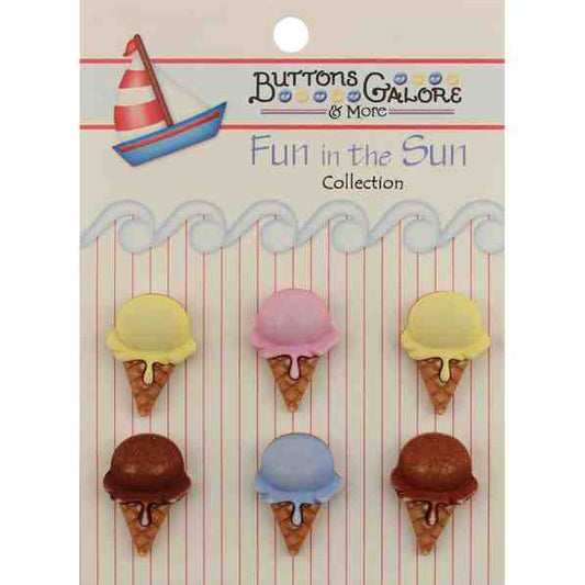 Fun In The Sun Buttons - Ice Cream Cones - 6 pcs