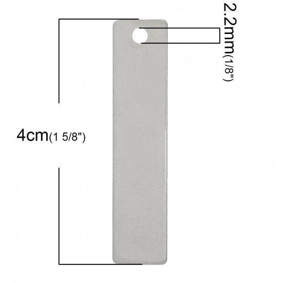 Antique Silver Stainless Steel Blanks for Stamping, rectangle Charm, 4cm x .9cm 10pcs