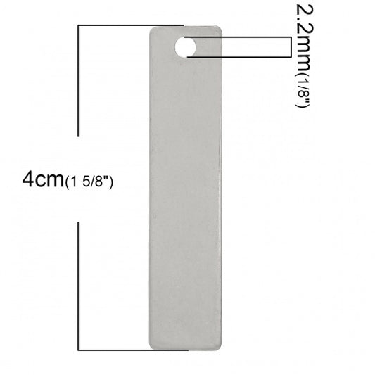 Antique Silver Stainless Steel Blanks for Stamping, rectangle Charm, 4cm x .9cm 10pcs