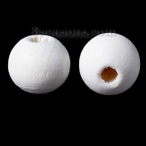 Wooden Beads Round, 8mm, White, 500pcs - Hinoki Wood