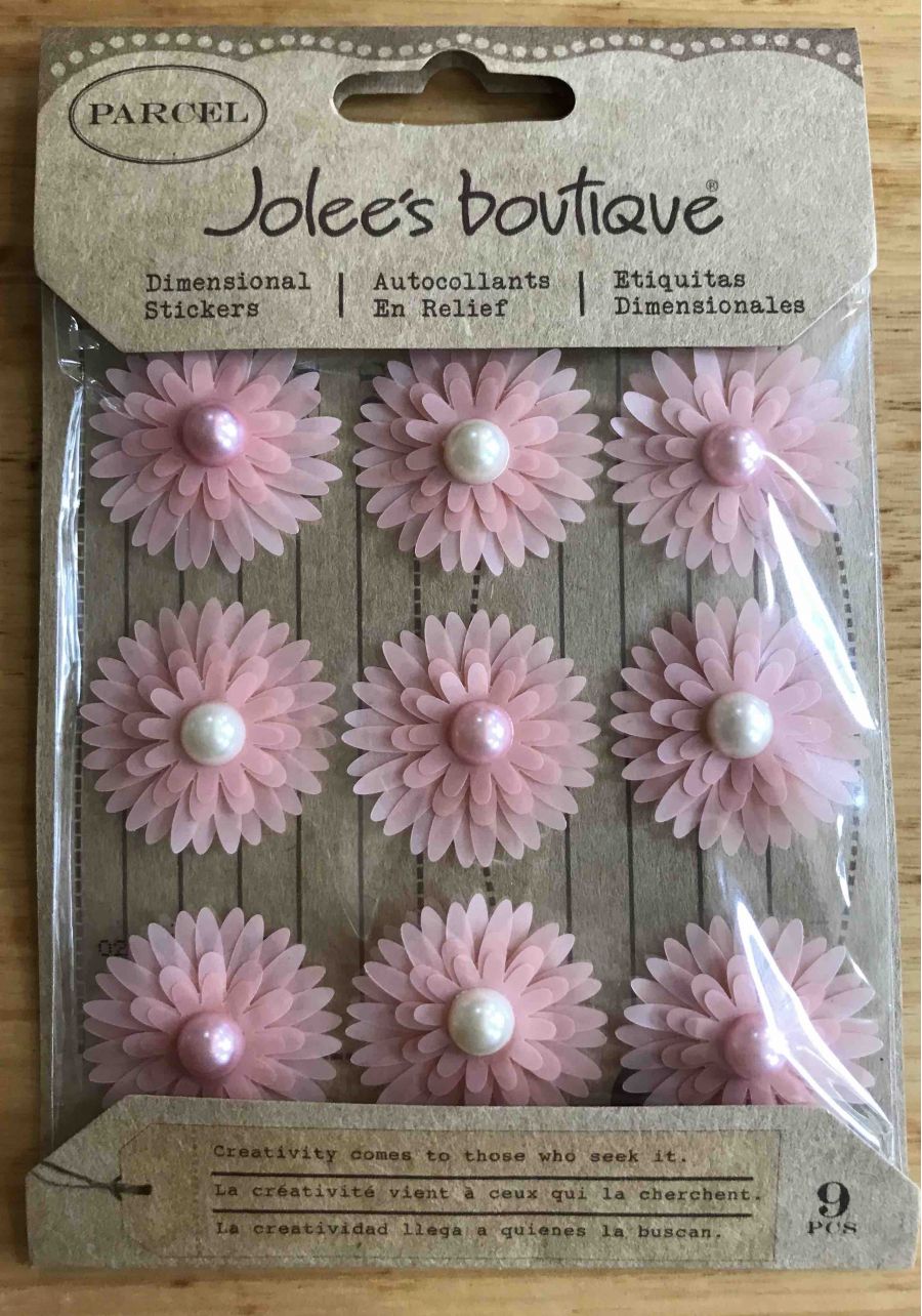 Jolee's Boutique Parcel Dimensional Stickers, Pink Pearl Flowers, 9 pcs