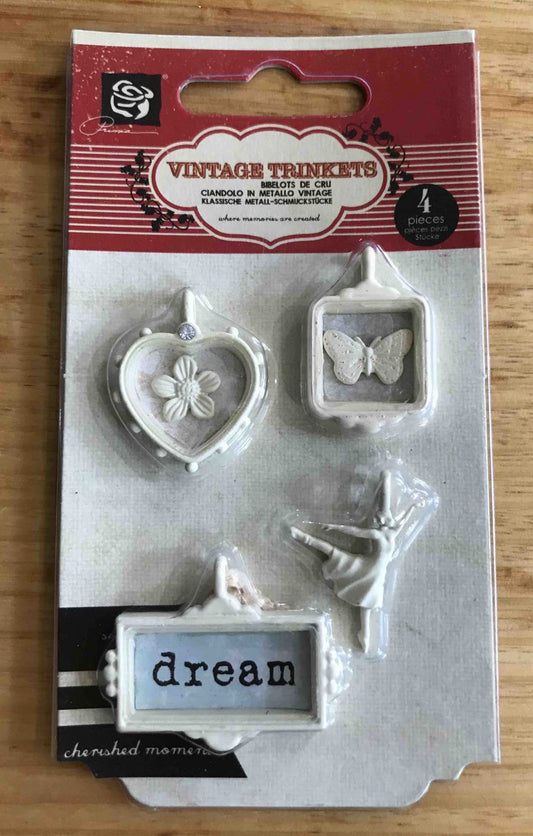 Trinkets Metal Charms Fairy Belle, enamel cream,  .75" To 1.5" , 4 pcs