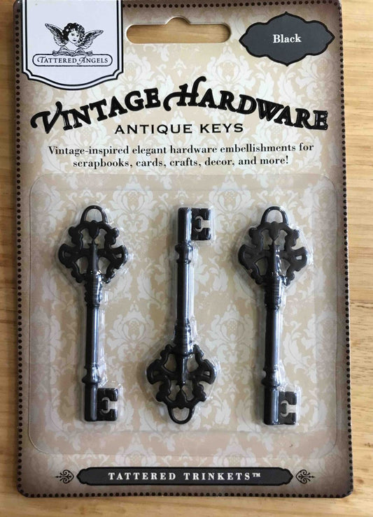 Tattered Trinkets Keys, Black Nickel Plate, 3pcs