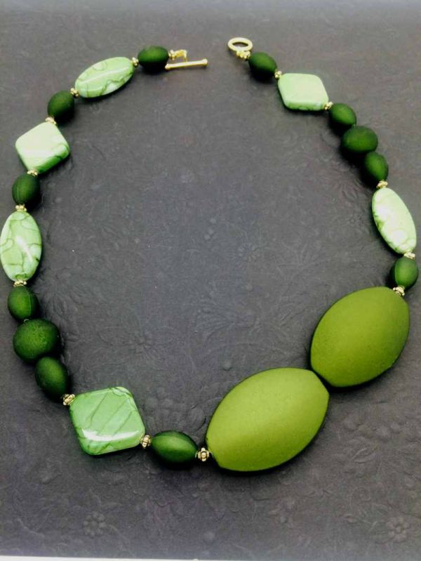 Rainforest Green Beaded Necklace, 54cm, Style 6 - Kit or Made