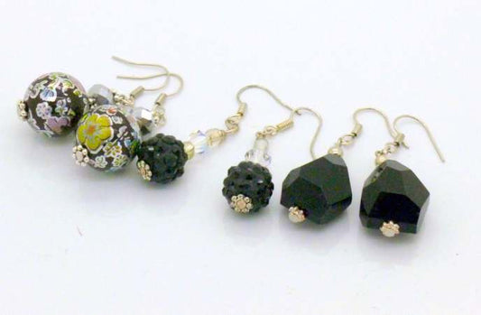 Special Black Earrings, 3 assorted styles,
