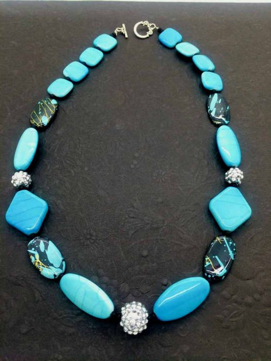 Blue and Black Beaded Necklace, 54cm, Style 5 - Kit or Made