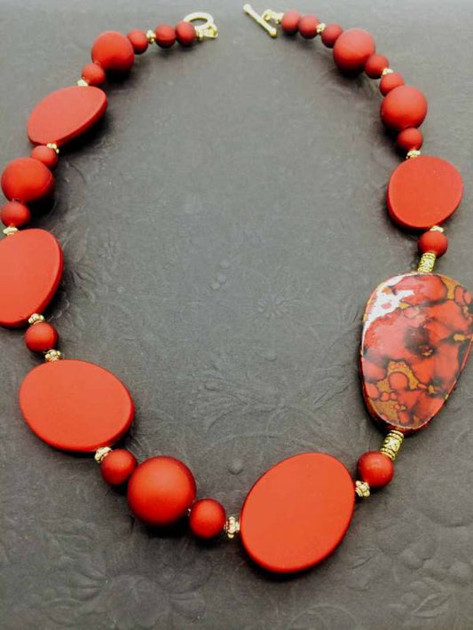 Velvet Red Beaded Necklace, 54cm, Style 3 - Kit or Made