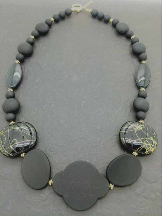 Midnight Black Beaded Necklace, 54cm, Style 4 - Kit or Made